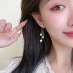 Temperament Pearl Tassel Long Earrings