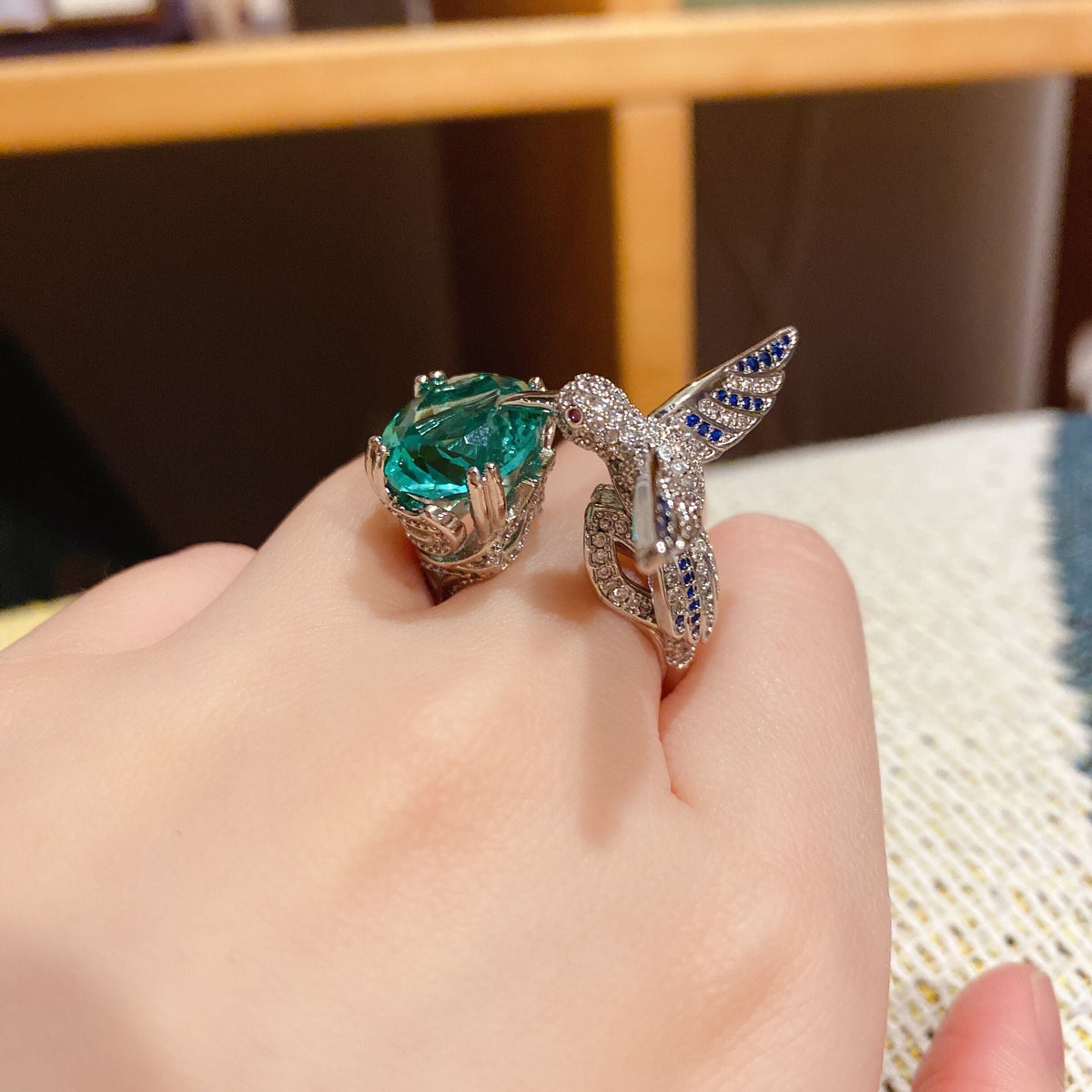 Hummingbird Zircon Adjustable Open Ring