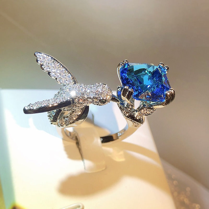 Hummingbird Zircon Adjustable Open Ring