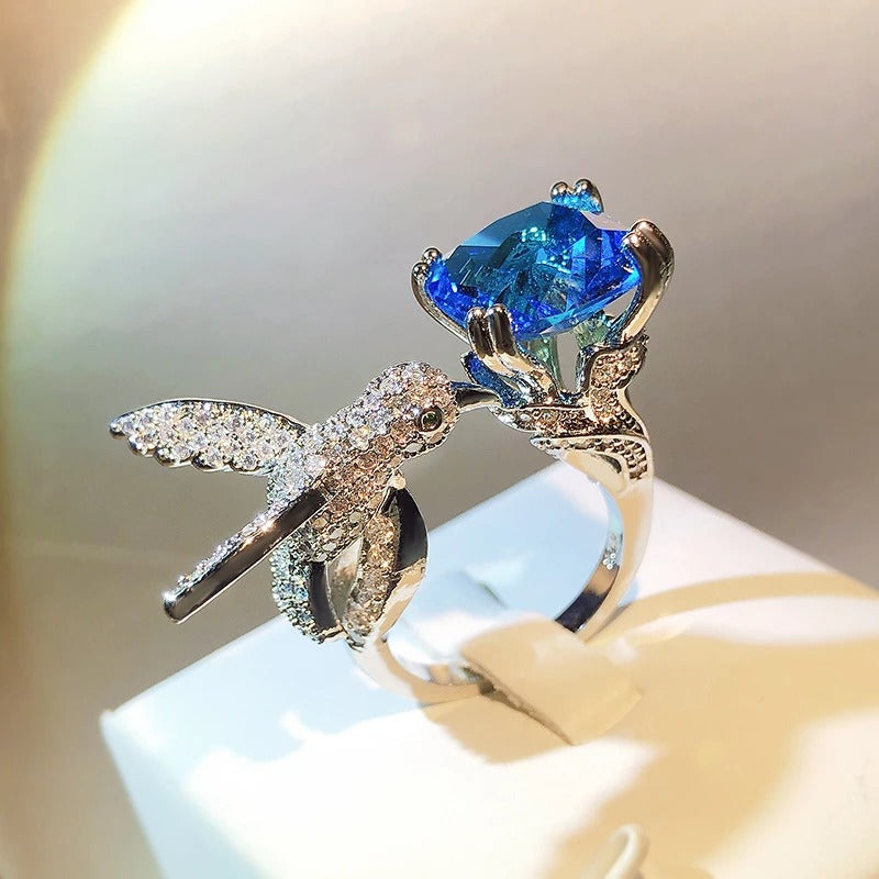 Hummingbird Zircon Adjustable Open Ring