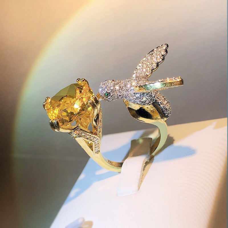 Hummingbird Zircon Adjustable Open Ring