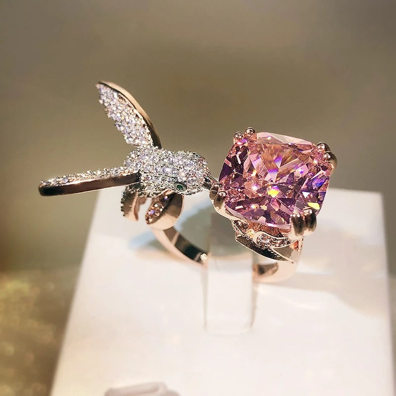 Hummingbird Zircon Adjustable Open Ring