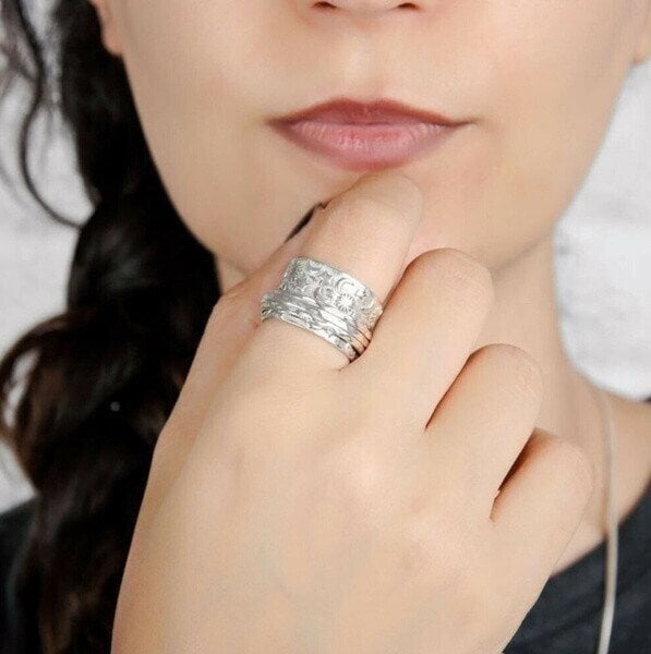 925 Sterling Silver Star Moon and Sun Spinner Ring