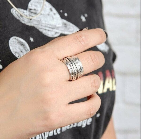 925 Sterling Silver Star Moon and Sun Spinner Ring