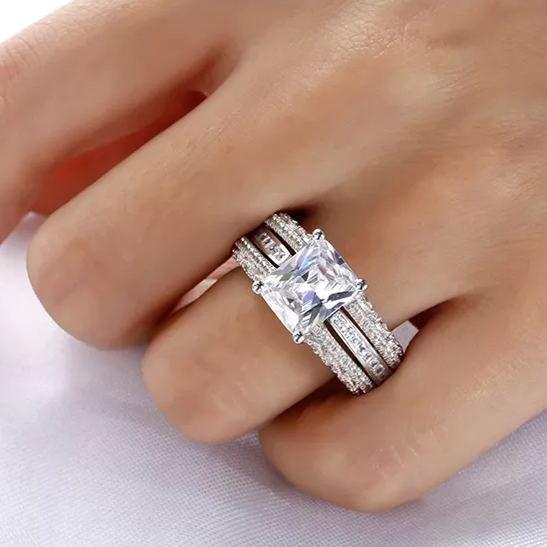 5 Carat Sparkling Moissanite Interchangeable Radiant Cut Ring Set