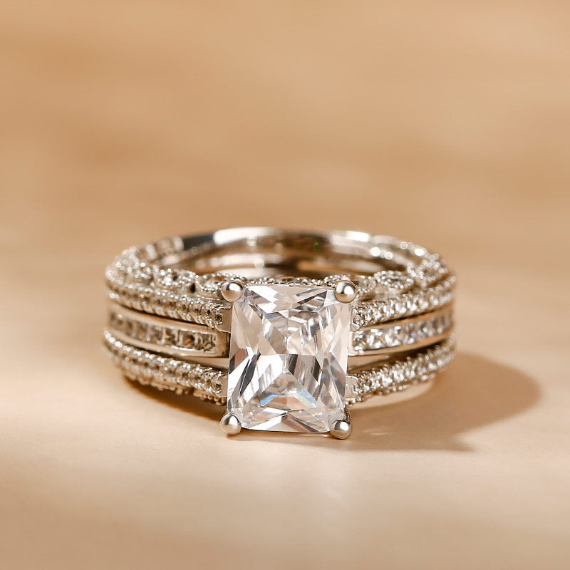 5 Carat Sparkling Moissanite Interchangeable Radiant Cut Ring Set