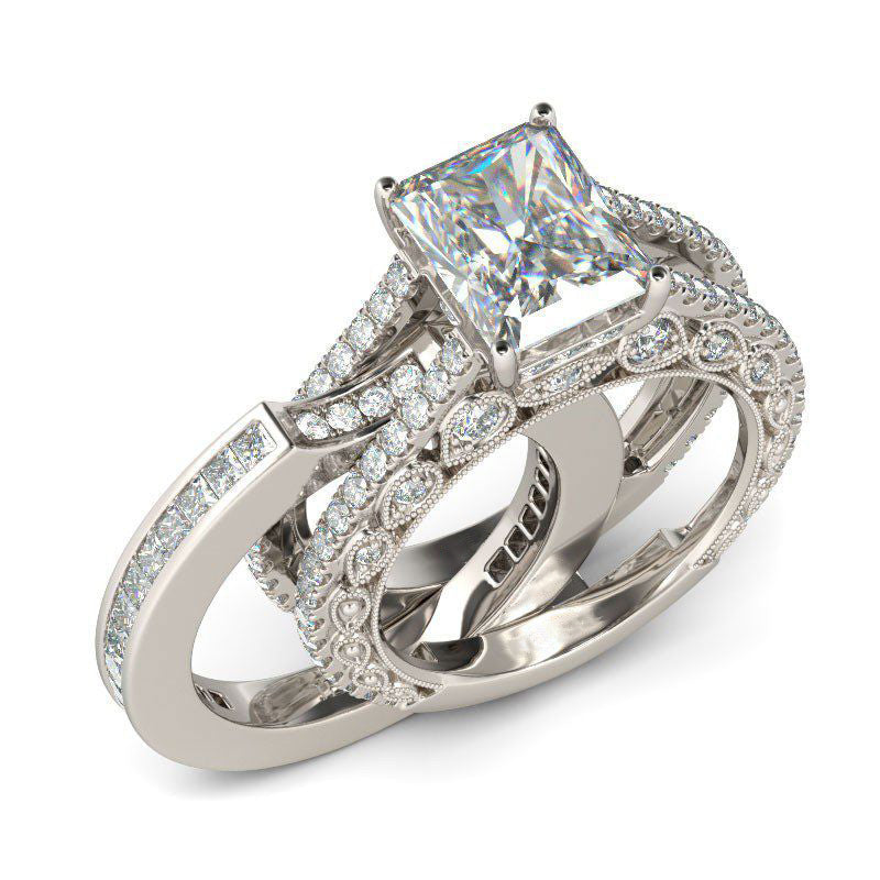 5 Carat Sparkling Moissanite Interchangeable Radiant Cut Ring Set