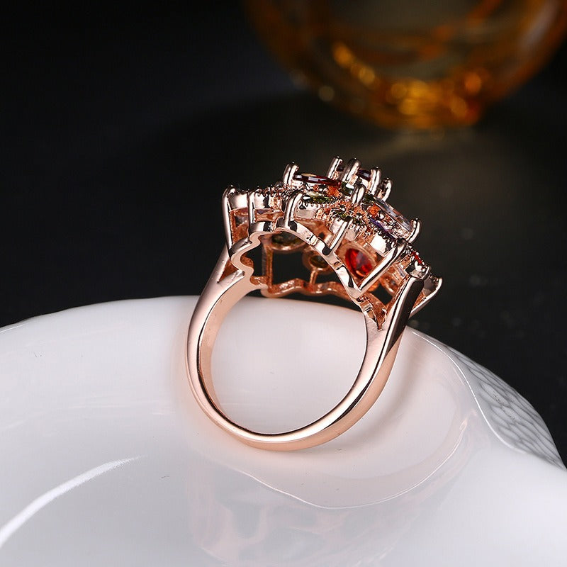 Luxurious Colorful Floral Rose Gold Ring