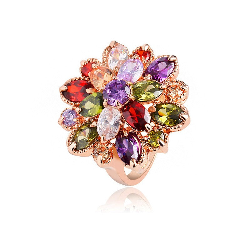 Luxurious Colorful Floral Rose Gold Ring