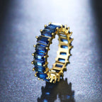 Square Cut Zircon Inlay Rainbow Ring
