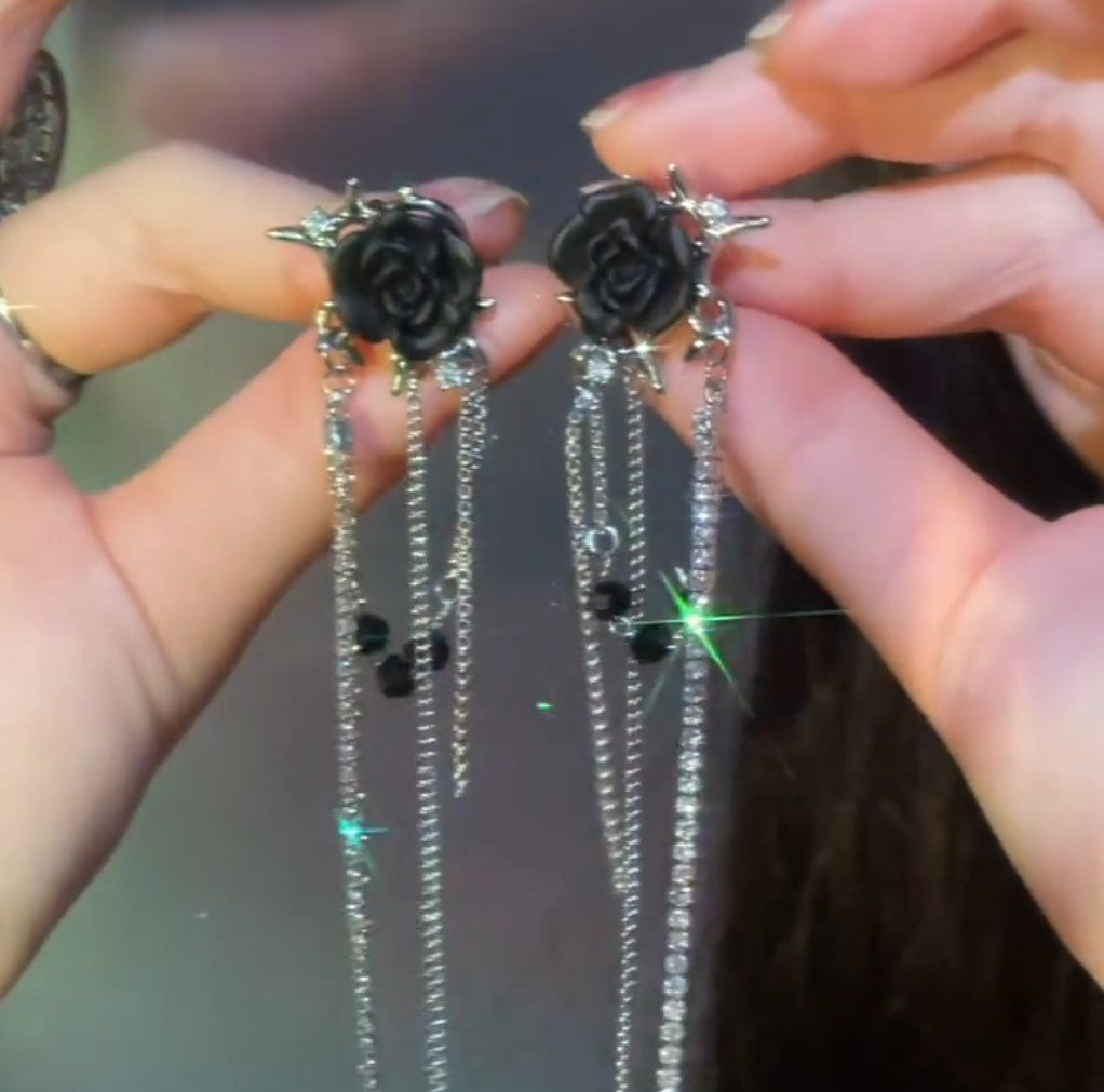 Gothic Rose Tassel Style Zircon Non Pierced Earrings