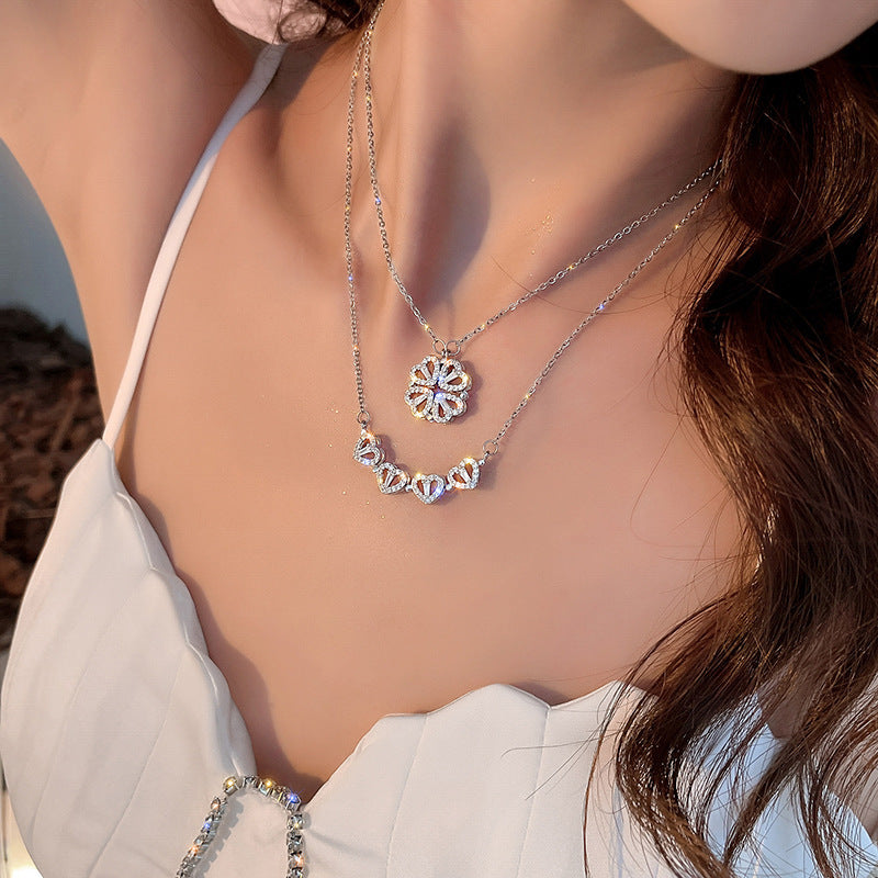 Lucky Four Leaf Clover Heart Necklace