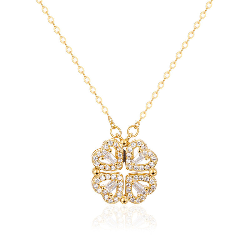 Lucky Four Leaf Clover Heart Necklace