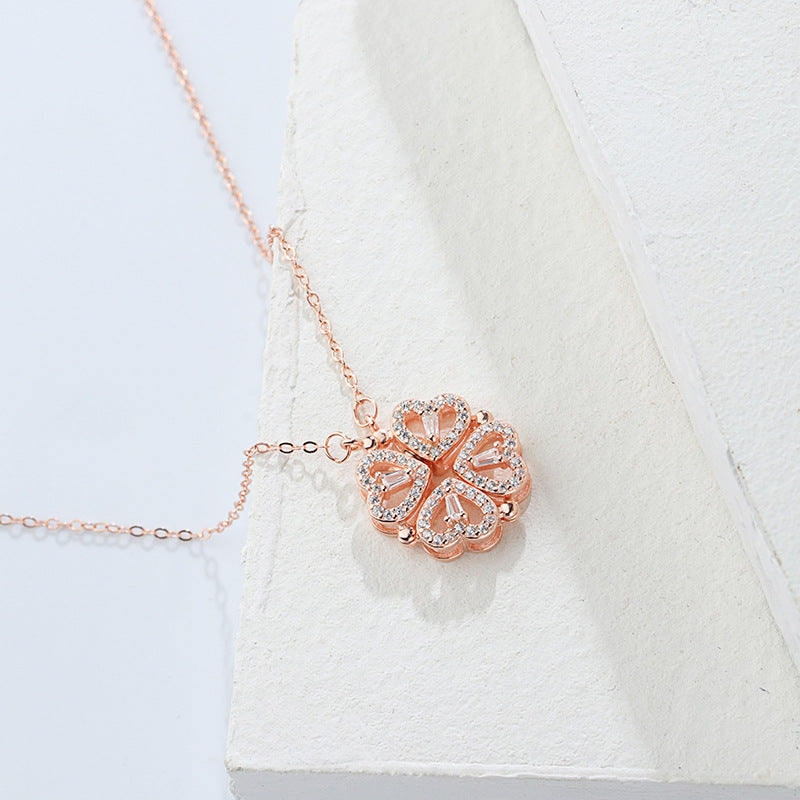 Lucky Four Leaf Clover Heart Necklace