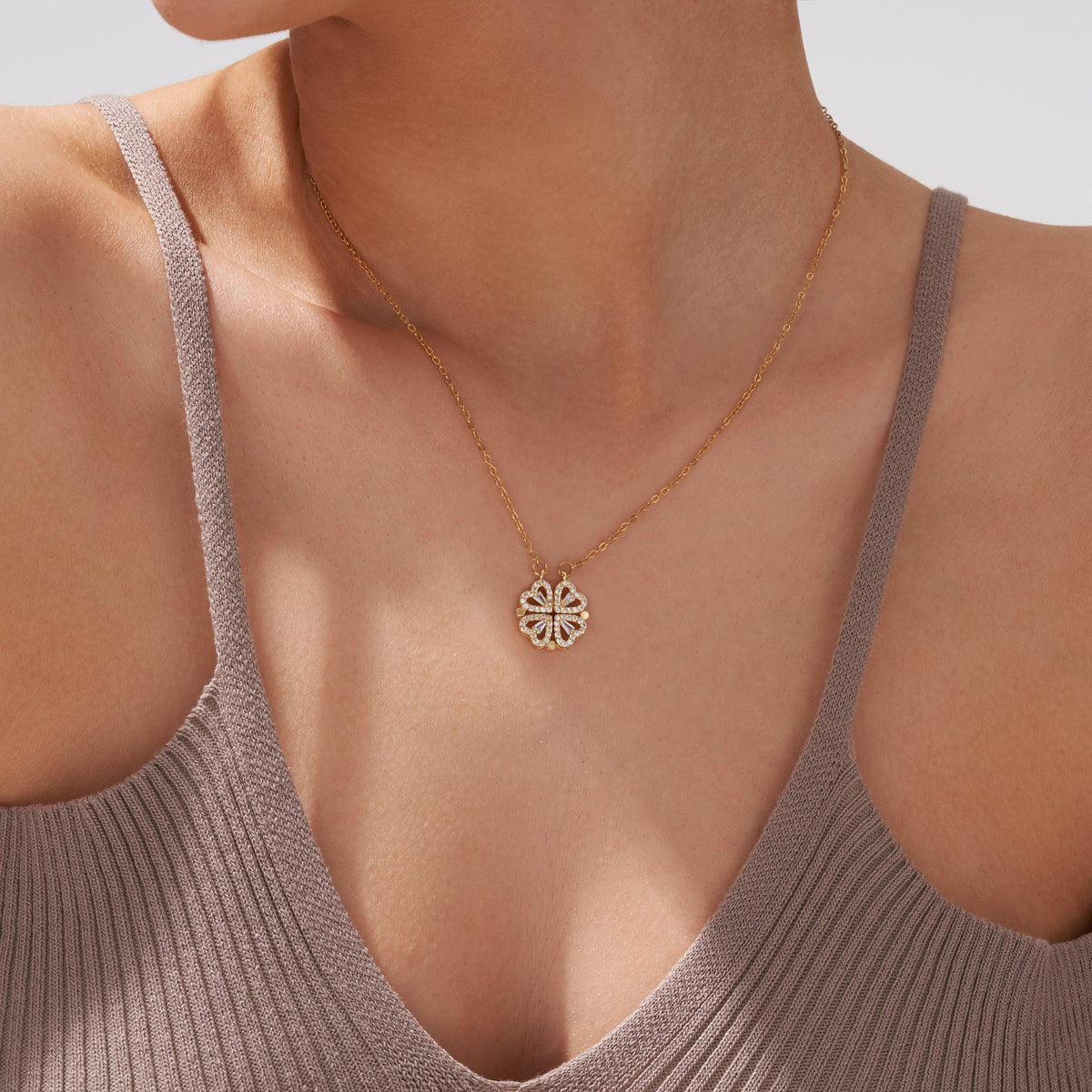 Lucky Four Leaf Clover Heart Necklace