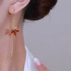 Shiny Crystal Maple Tassel Earrings