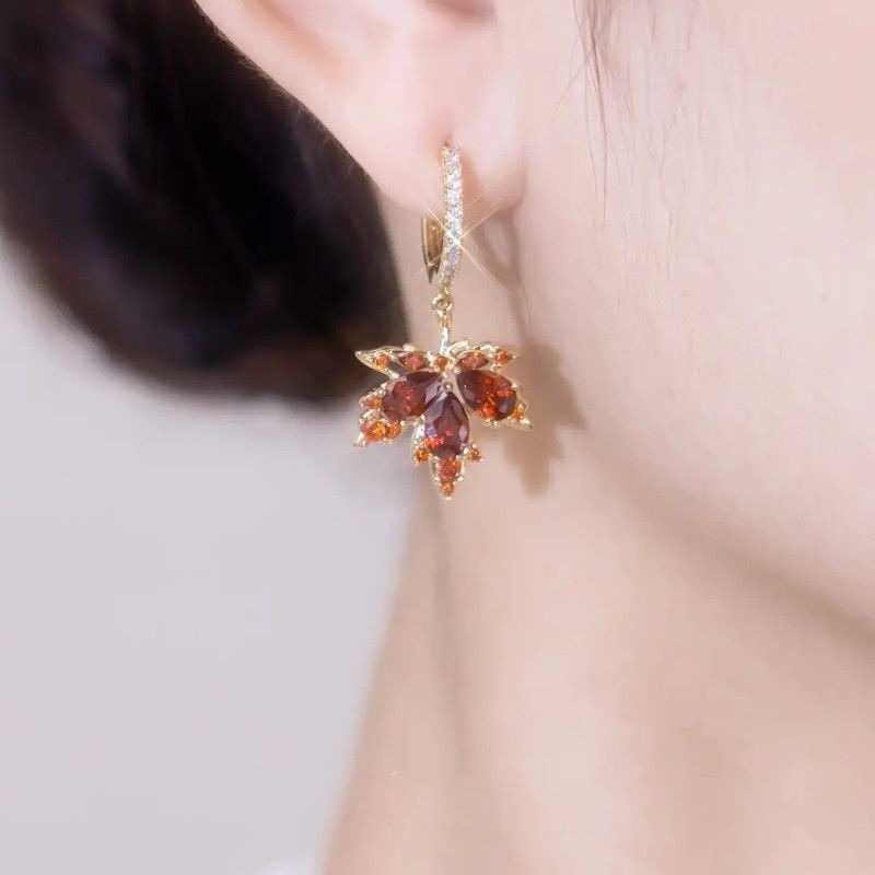 Shiny Crystal Maple Tassel Earrings