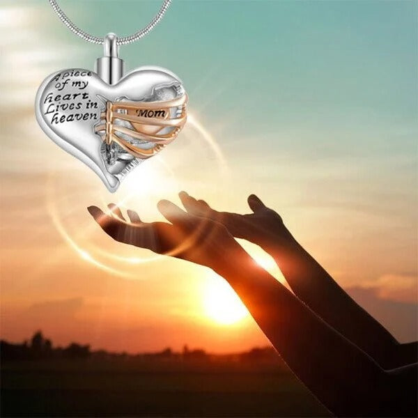 A Piece Of My Heart Lives In Heaven - Chain and Urn Pendant