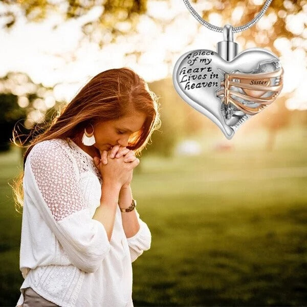 A Piece Of My Heart Lives In Heaven - Chain and Urn Pendant