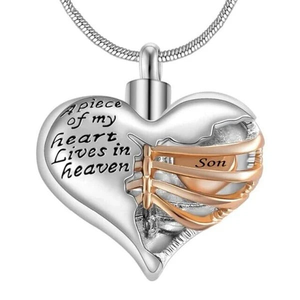 A Piece Of My Heart Lives In Heaven - Chain and Urn Pendant