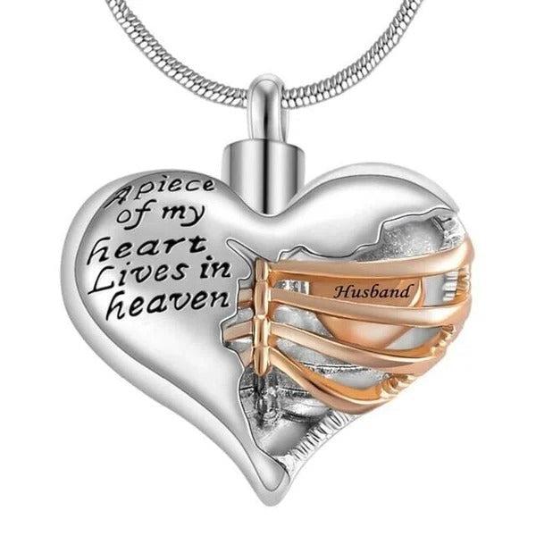 A Piece Of My Heart Lives In Heaven - Chain and Urn Pendant