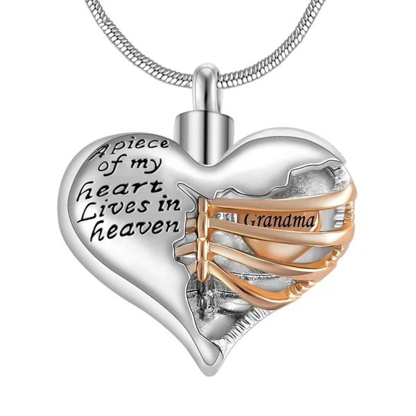 A Piece Of My Heart Lives In Heaven - Chain and Urn Pendant