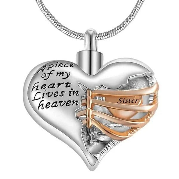 A Piece Of My Heart Lives In Heaven - Chain and Urn Pendant