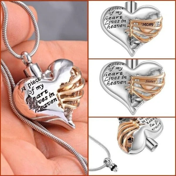 A Piece Of My Heart Lives In Heaven - Chain and Urn Pendant