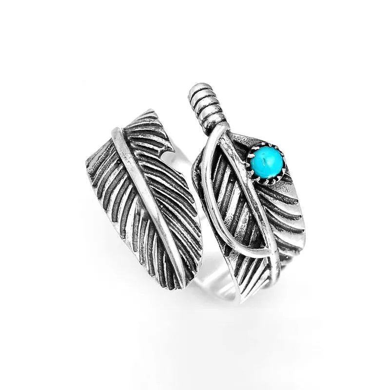 For Memorial- Your Guardian Angel Watching And Protecting Feather Turquoise Ring