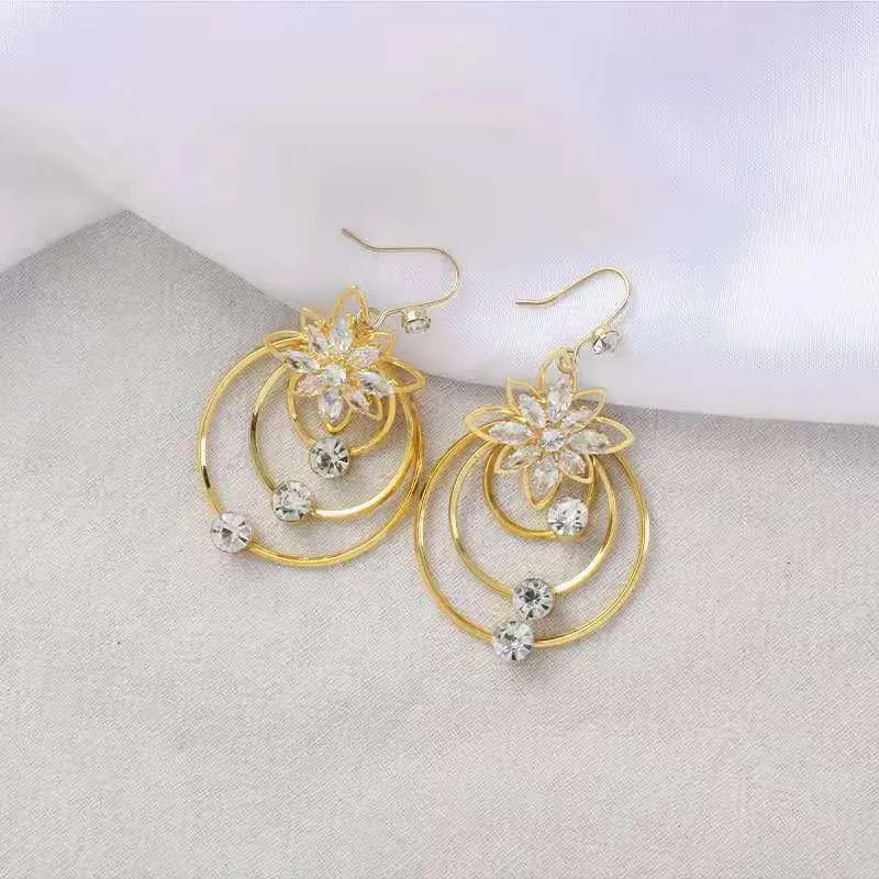 Italian Style Crystal Lotus Hoop Earrings