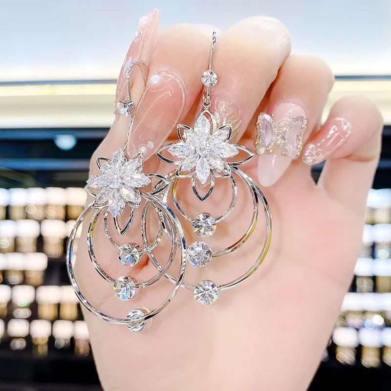 Italian Style Crystal Lotus Hoop Earrings