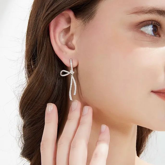 French Style Zircon Bow Earrings
