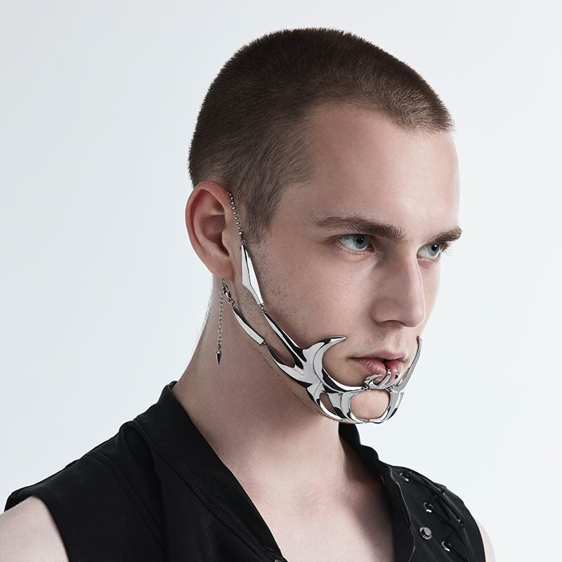 Gothic Metal Mechanical Fluid Face Earring Ornament
