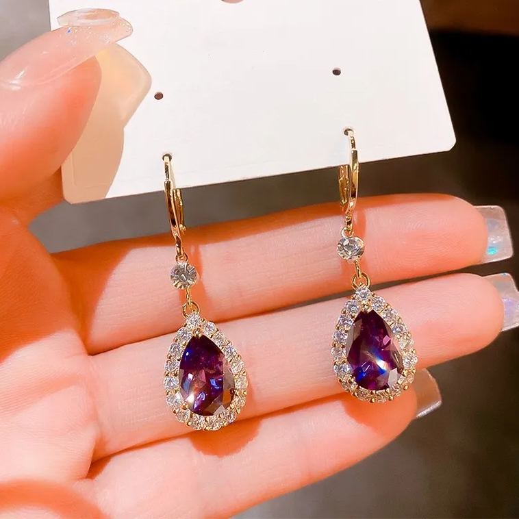 Mother'S Day Purple Zircon Drop Shape Earrings