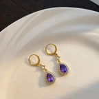Mother'S Day Purple Zircon Drop Shape Earrings