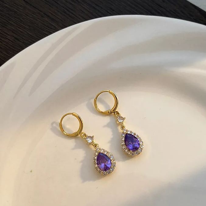 Mother'S Day Purple Zircon Drop Shape Earrings
