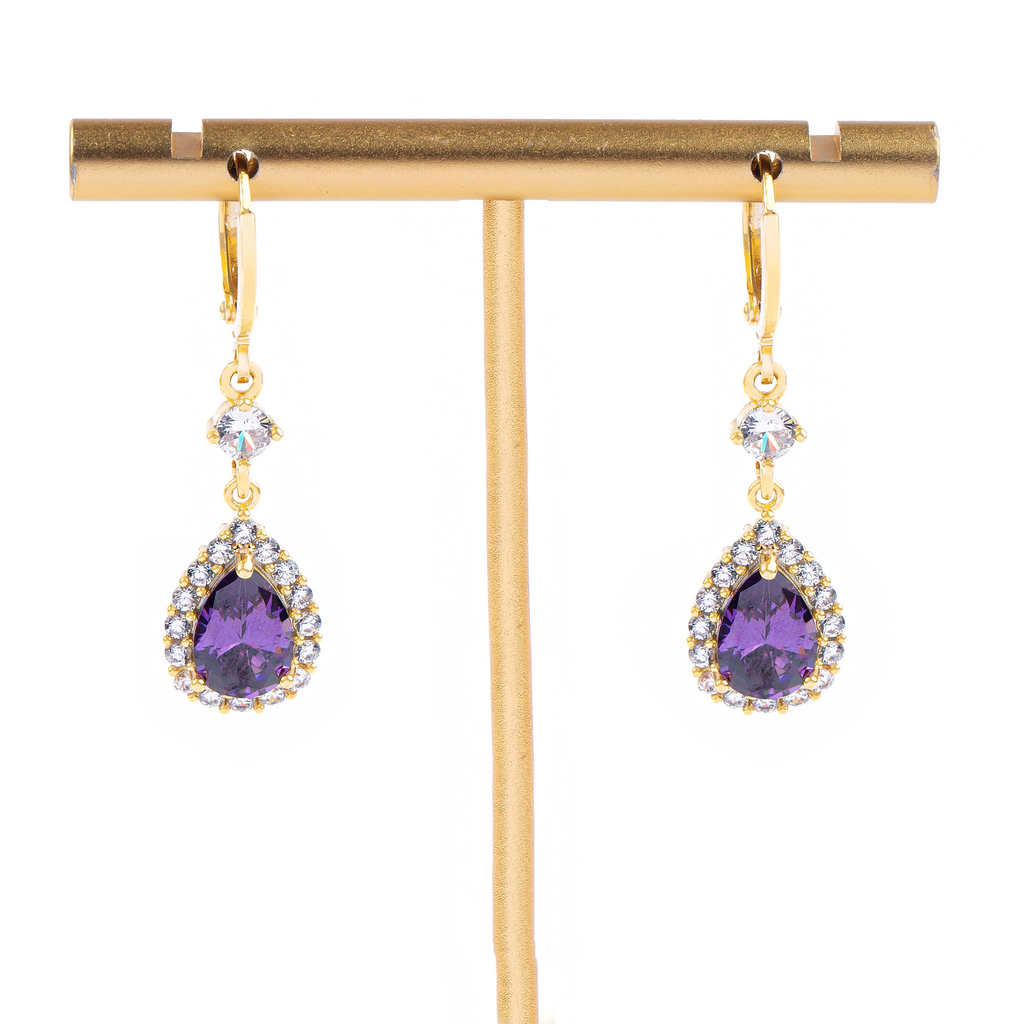 Mother'S Day Purple Zircon Drop Shape Earrings