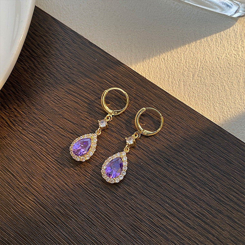 Mother'S Day Purple Zircon Drop Shape Earrings