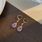 Mother'S Day Purple Zircon Drop Shape Earrings