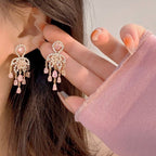 Shiny Pink Tassel Earrings