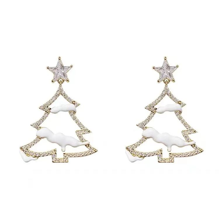 White Snow Christmas Tree Earrings