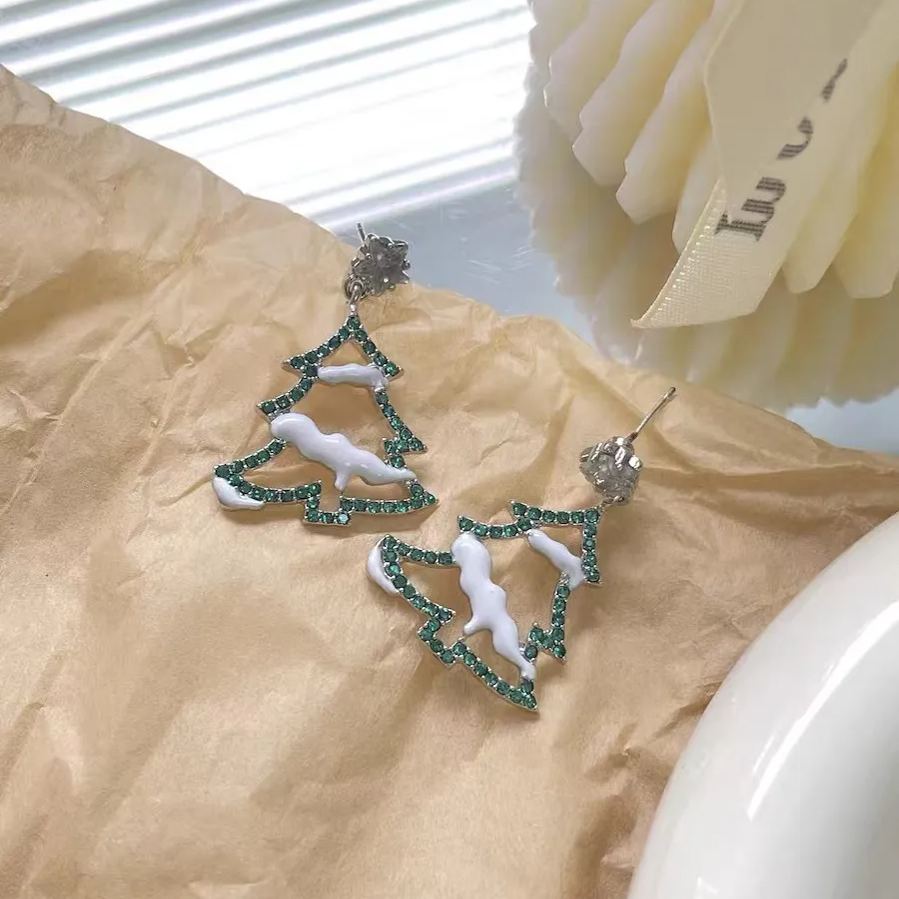 White Snow Christmas Tree Earrings