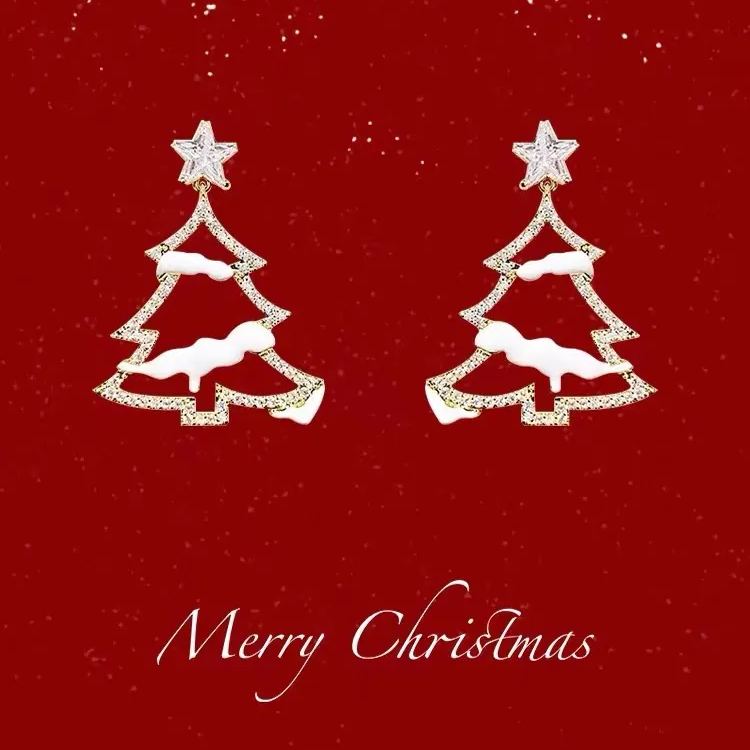 White Snow Christmas Tree Earrings