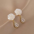 White Camellia Diamond Earrings
