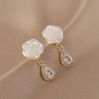 White Camellia Diamond Earrings