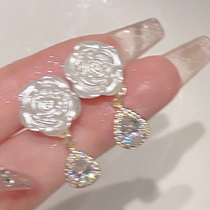 White Camellia Diamond Earrings