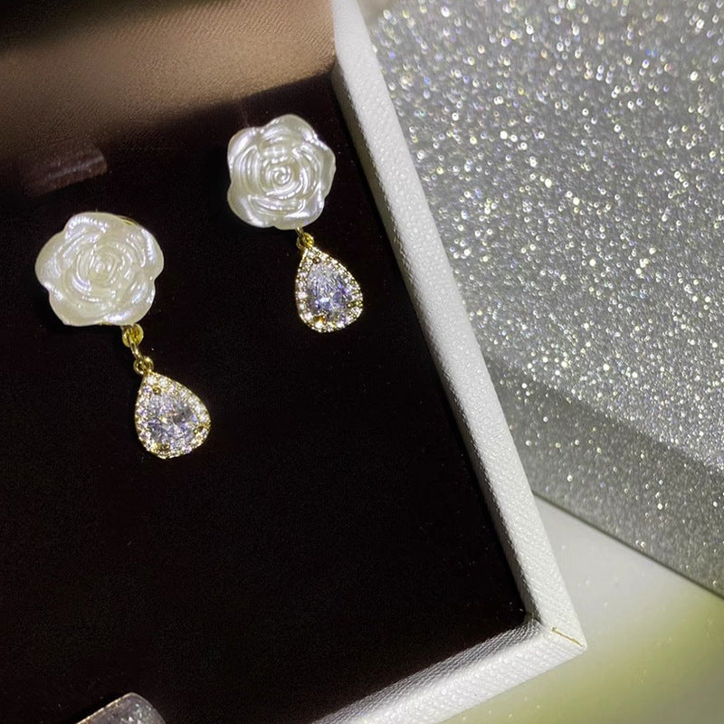 White Camellia Diamond Earrings