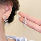 Shiny Bow Pearl Earrings