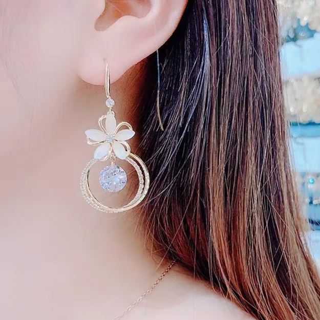 Crystal Zircon Flower Pendant Earrings