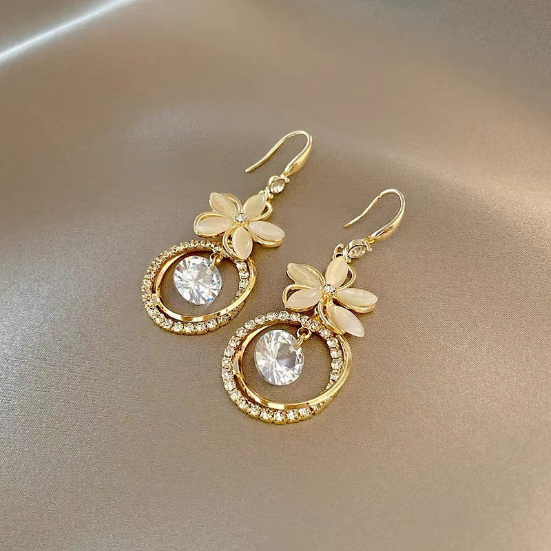 Crystal Zircon Flower Pendant Earrings